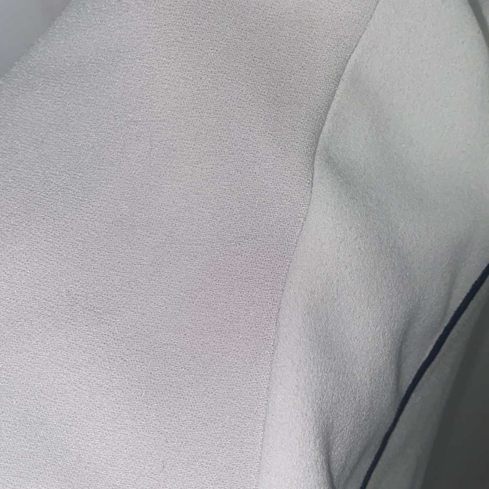 Derek Lam White V-Neck Bell Sleeve Blouse with Black Piping - Picture 11 of 11